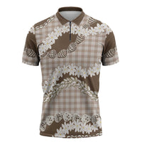 Brown Hawaii Tiare and Shell Lei Zipper Polo Shirt Hawaiian Palaka Luxury Vibes LT14 Brown - Polynesian Pride