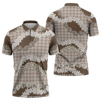 Brown Hawaii Tiare and Shell Lei Zipper Polo Shirt Hawaiian Palaka Luxury Vibes LT14 - Polynesian Pride