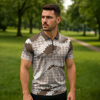 Brown Hawaii Tiare and Shell Lei Zipper Polo Shirt Hawaiian Palaka Luxury Vibes LT14 - Polynesian Pride