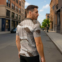 Brown Hawaii Tiare and Shell Lei Zipper Polo Shirt Hawaiian Palaka Luxury Vibes - Polynesian Pride