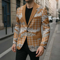 Orange Hawaii Tiare and Shell Lei Blazer Hawaiian Palaka Luxury Vibes - Polynesian Pride