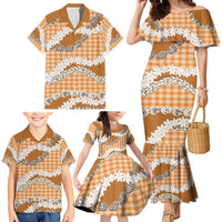 Orange Hawaii Tiare and Shell Lei Family Matching Mermaid Dress and Hawaiian Shirt Hawaiian Palaka Luxury Vibes - Polynesian Pride