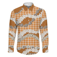 Orange Hawaii Tiare and Shell Lei Family Matching Mermaid Dress and Hawaiian Shirt Hawaiian Palaka Luxury Vibes LT14 Dad's Shirt - Long Sleeve Orange - Polynesian Pride