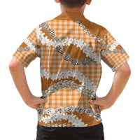 Orange Hawaii Tiare and Shell Lei Family Matching Off Shoulder Short Dress and Hawaiian Shirt Hawaiian Palaka Luxury Vibes - Polynesian Pride