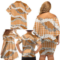Orange Hawaii Tiare and Shell Lei Family Matching Off Shoulder Short Dress and Hawaiian Shirt Hawaiian Palaka Luxury Vibes - Polynesian Pride