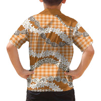 Orange Hawaii Tiare and Shell Lei Family Matching Short Sleeve Bodycon Dress and Hawaiian Shirt Hawaiian Palaka Luxury Vibes LT14 - Polynesian Pride