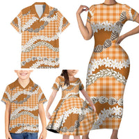 Orange Hawaii Tiare and Shell Lei Family Matching Short Sleeve Bodycon Dress and Hawaiian Shirt Hawaiian Palaka Luxury Vibes - Polynesian Pride