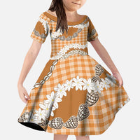 Orange Hawaii Tiare and Shell Lei Kid Short Sleeve Dress Hawaiian Palaka Luxury Vibes LT14 KID Orange - Polynesian Pride