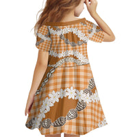 Orange Hawaii Tiare and Shell Lei Kid Short Sleeve Dress Hawaiian Palaka Luxury Vibes - Polynesian Pride