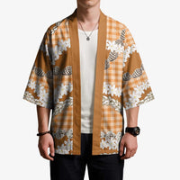 Orange Hawaii Tiare and Shell Lei Kimono Hawaiian Palaka Luxury Vibes - Polynesian Pride