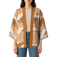 Orange Hawaii Tiare and Shell Lei Kimono Hawaiian Palaka Luxury Vibes - Polynesian Pride