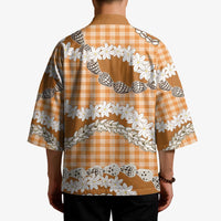 Orange Hawaii Tiare and Shell Lei Kimono Hawaiian Palaka Luxury Vibes - Polynesian Pride