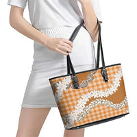 Orange Hawaii Tiare and Shell Lei Leather Tote Bag Hawaiian Palaka Luxury Vibes - Polynesian Pride