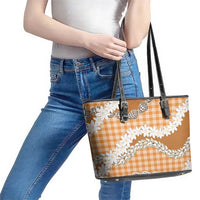 Orange Hawaii Tiare and Shell Lei Leather Tote Bag Hawaiian Palaka Luxury Vibes - Polynesian Pride