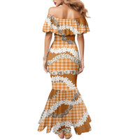 Orange Hawaii Tiare and Shell Lei Mermaid Dress Hawaiian Palaka Luxury Vibes - Polynesian Pride