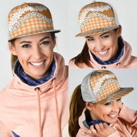 Orange Hawaii Tiare and Shell Lei Mesh Trucker Cap Hawaiian Palaka Luxury Vibes LT14 - Polynesian Pride