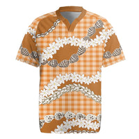 Orange Hawaii Tiare and Shell Lei Rugby Jersey Hawaiian Palaka Luxury Vibes - Polynesian Pride