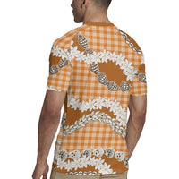 Orange Hawaii Tiare and Shell Lei Rugby Jersey Hawaiian Palaka Luxury Vibes - Polynesian Pride