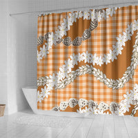 Orange Hawaii Tiare and Shell Lei Shower Curtain Hawaiian Palaka Luxury Vibes - Polynesian Pride