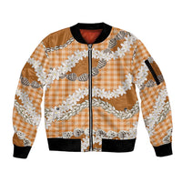 Orange Hawaii Tiare and Shell Lei Sleeve Zip Bomber Jacket Hawaiian Palaka Luxury Vibes LT14 Unisex Orange - Polynesian Pride