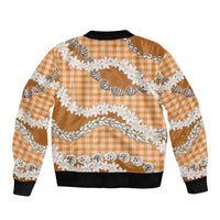 Orange Hawaii Tiare and Shell Lei Sleeve Zip Bomber Jacket Hawaiian Palaka Luxury Vibes LT14 - Polynesian Pride