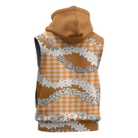 Orange Hawaii Tiare and Shell Lei Sleeveless Hoodie Hawaiian Palaka Luxury Vibes - Polynesian Pride