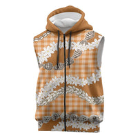 Orange Hawaii Tiare and Shell Lei Sleeveless Zip Hoodie Hawaiian Palaka Luxury Vibes - Polynesian Pride