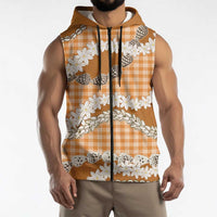 Orange Hawaii Tiare and Shell Lei Sleeveless Zip Hoodie Hawaiian Palaka Luxury Vibes - Polynesian Pride