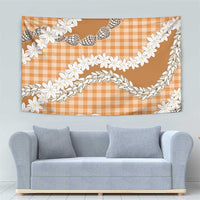 Orange Hawaii Tiare and Shell Lei Tapestry Hawaiian Palaka Luxury Vibes - Polynesian Pride