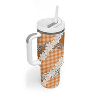 Orange Hawaii Tiare and Shell Lei Tumbler With Handle Hawaiian Palaka Luxury Vibes - Polynesian Pride