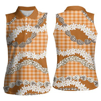 Orange Hawaii Tiare and Shell Lei Women Sleeveless Polo Shirt Hawaiian Palaka Luxury Vibes - Polynesian Pride