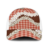 Red Hawaii Tiare and Shell Lei Baseball Net Cap Hawaiian Palaka Luxury Vibes - Polynesian Pride