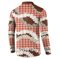 Red Hawaii Tiare and Shell Lei Button Sweatshirt Hawaiian Palaka Luxury Vibes - Polynesian Pride