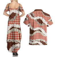 Red Hawaii Tiare and Shell Lei Couples Matching Summer Maxi Dress and Hawaiian Shirt Hawaiian Palaka Luxury Vibes - Polynesian Pride