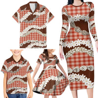 Red Hawaii Tiare and Shell Lei Family Matching Long Sleeve Bodycon Dress and Hawaiian Shirt Hawaiian Palaka Luxury Vibes - Polynesian Pride
