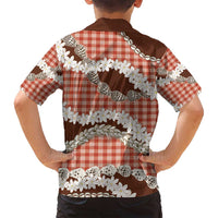 Red Hawaii Tiare and Shell Lei Family Matching Off Shoulder Maxi Dress and Hawaiian Shirt Hawaiian Palaka Luxury Vibes - Polynesian Pride