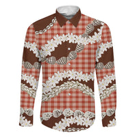 Red Hawaii Tiare and Shell Lei Family Matching Off Shoulder Short Dress and Hawaiian Shirt Hawaiian Palaka Luxury Vibes LT14 Dad's Shirt - Long Sleeve Red - Polynesian Pride