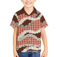 Red Hawaii Tiare and Shell Lei Family Matching Off Shoulder Short Dress and Hawaiian Shirt Hawaiian Palaka Luxury Vibes LT14 Son's Shirt Red - Polynesian Pride