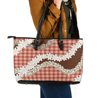 Red Hawaii Tiare and Shell Lei Leather Tote Bag Hawaiian Palaka Luxury Vibes - Polynesian Pride