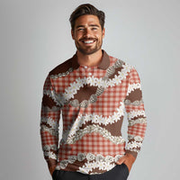 Red Hawaii Tiare and Shell Lei Long Sleeve Polo Shirt Hawaiian Palaka Luxury Vibes - Polynesian Pride