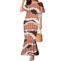 Red Hawaii Tiare and Shell Lei Mermaid Dress Hawaiian Palaka Luxury Vibes - Polynesian Pride