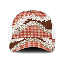 Red Hawaii Tiare and Shell Lei Mesh Trucker Cap Hawaiian Palaka Luxury Vibes - Polynesian Pride