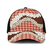 Red Hawaii Tiare and Shell Lei Mesh Trucker Cap Hawaiian Palaka Luxury Vibes - Polynesian Pride