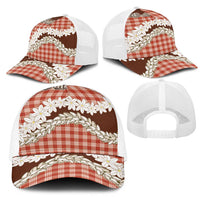 Red Hawaii Tiare and Shell Lei Mesh Trucker Cap Hawaiian Palaka Luxury Vibes - Polynesian Pride