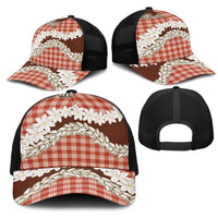 Red Hawaii Tiare and Shell Lei Mesh Trucker Cap Hawaiian Palaka Luxury Vibes - Polynesian Pride