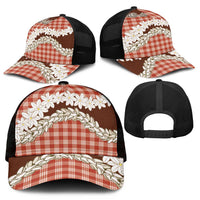 Red Hawaii Tiare and Shell Lei Mesh Trucker Cap Hawaiian Palaka Luxury Vibes - Polynesian Pride