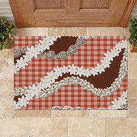 Red Hawaii Tiare and Shell Lei Rubber Doormat Hawaiian Palaka Luxury Vibes - Polynesian Pride