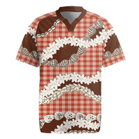 Red Hawaii Tiare and Shell Lei Rugby Jersey Hawaiian Palaka Luxury Vibes - Polynesian Pride