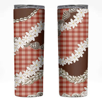 Red Hawaii Tiare and Shell Lei Skinny Tumbler Hawaiian Palaka Luxury Vibes - Polynesian Pride