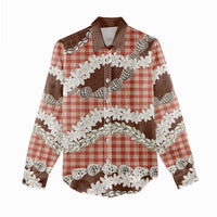 Red Hawaii Tiare and Shell Lei Women Casual Shirt Hawaiian Palaka Luxury Vibes LT14 - Polynesian Pride